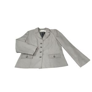 Alfred Dunner Womens Blazer‎ Sz 12 Petite Gray Big Stitch Jacket Buttons Pockets